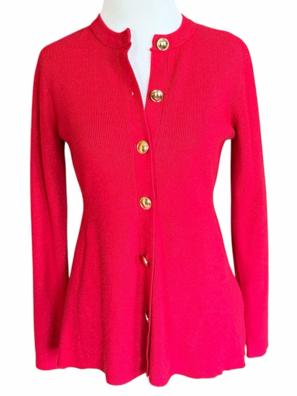 LA VILA MILANO Red Fitted Cardigan Sweater Gold Buttons